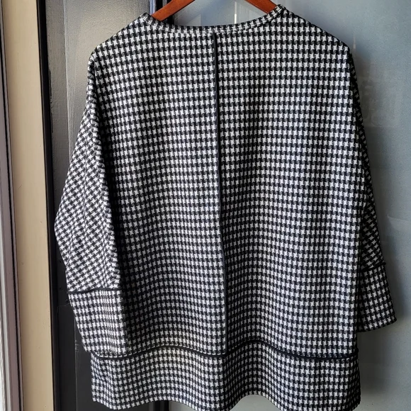 Jones New York Houndstooth Jacquard Top Women's Med Black White Multi 3/4-Sleeve - Picture 3 of 12